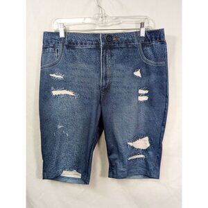 NWT Emery Rose Women's Denim Blue/White Capri/Bike Jean Shorts Size 1XL